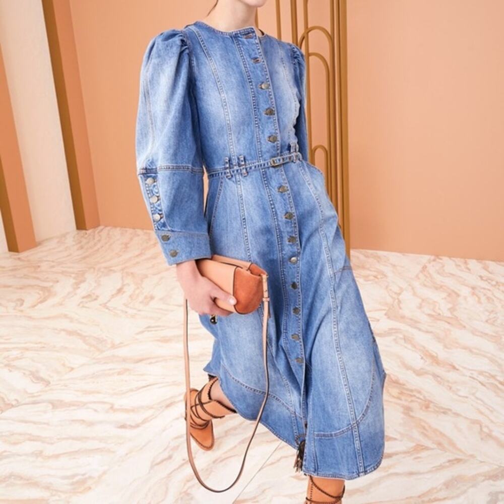 ULLA JOHNSON Medium Wash Starr denim midi dress Size 2